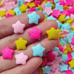 Kawaii Happy Star Cabochons / Polymer Clay Decoden Cabochon (8pcs / Pastel Color / 12mm / Flat Back) Baby Shower Decor Table Scatter FCAB075