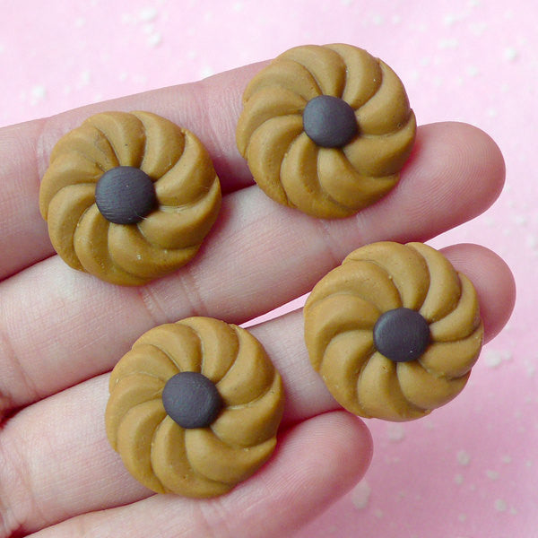 Fimo Cabochons / Polymer Clay Cookie Cabochon / Chocolate Biscuit (4pcs / 21mm) Fake Sweets Craft Decoden Supplies Kawaii Phone Case FCAB072