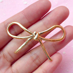Gold Ribbon Charm / Large Bowknot Pendant / Alloy Metal Cabochon (51mm x 26mm) Kawaii Bow Decoden Piece Embellishment Jewelry Making CAB185
