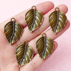 Leaf Charms (5pcs) (29mm x 20mm) Antique Bronzed Charms Metal Finding Pendant Bracelet Earrings Zipper Pulls Bookmarks Key Chains CHM026