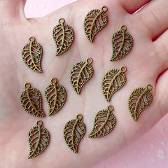Leaf Charms (12pcs) (17mm x 10mm) Antique Bronzed Charms Metal Finding Pendant Bracelet Earrings Zipper Pulls Bookmarks Key Chains CHM027