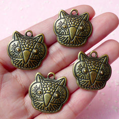 Owl Charms (4pcs) (23mm x 23mm) Antique Bronzed Metal Finding Pendant Bracelet Earrings Zipper Pulls Bookmark Keychains CHM038