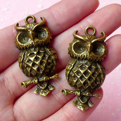 Owl Charms (2pcs) (40mm x 19mm) Antique Bronzed Metal Finding Pendant Bracelet Earrings Zipper Pulls Bookmark Keychains CHM039