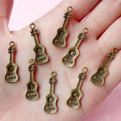 Acoustic Guitar Charms (8pcs) (26mm x 8mm) Antique Bronzed Metal Finding Pendant Bracelet Earrings Zipper Pulls Bookmark Keychains CHM044