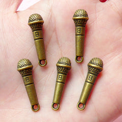 Microphone Charms (5pcs) (25mm x 8mm) Antique Bronzed Metal Finding Pendant Bracelet Earrings Zipper Pulls Bookmark Keychains CHM045