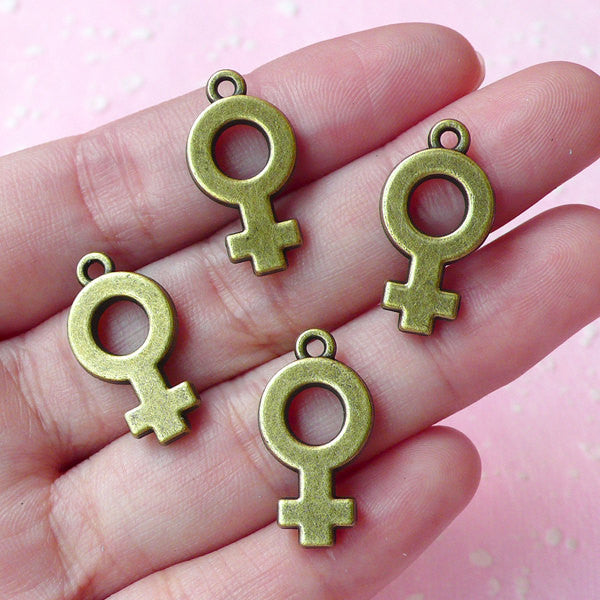 Female Gender Symbol Charms (4pcs) (22mm x 12mm) Antique Bronzed Metal Finding Pendant Bracelet Zipper Pulls Bookmark Keychains CHM056