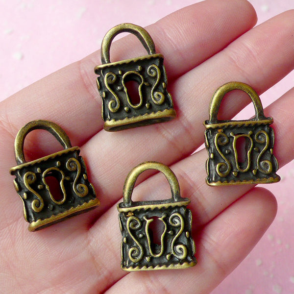 Key Lock Charms Antique Bronzed (4pcs) (17mm x 23mm) Metal Finding Pendant Bracelet Earrings Zipper Pulls Bookmarks Key Chains CHM065