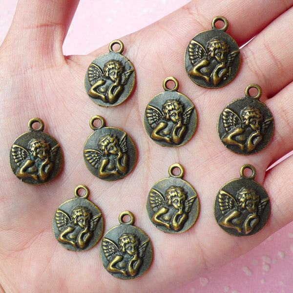 Angel Charms Antique Bronzed (10pcs) (15mm x 19mm) Metal Finding Pendant Bracelet Earrings Zipper Pulls Bookmarks Key Chains CHM062