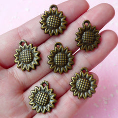 Sunflower Charms Antique Bronzed (6pcs) (16mm x 18mm) Metal Finding Pendant Bracelet Earrings Zipper Pulls Bookmarks Key Chains CHM063