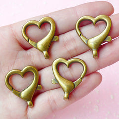 Heart Shaped Trigger Hooks / Lobster Clasp (22mm x 26mm / 4 pcs / Antique Bronze) Lanyard Hook Key Holder Key Chain Key Ring Connector F063