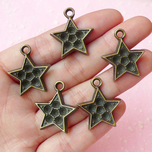 Star Charms Antique Bronzed (5pcs) (21mm x 24mm) Metal Finding Pendant Bracelet Earrings Zipper Pulls Bookmarks Key Chains CHM073