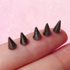 Small Spike / Tiny Cone Cabochon (Black / Flat Back) (5pcs) Earring Making Nail Art Nail Decoration Scrapbooking Gothic Manicure NAC051