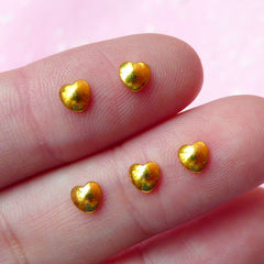 Mini Heart Cabochon Set (Gold) (5pcs) (4mm) Fake Miniature Cupcake Topper Nail Art Decoration Scrapbooking NAC045