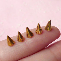 Tiny Cone Cabochon / Small Spikes (Gold / Flat Back) (5pcs) Earring Making Gothic Nail Art Nail Decoration Scrapbooking Punk Manicure NAC049