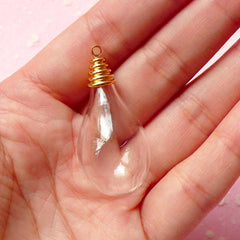 Tear Drop Glass Bottle / Clear Glass Globe / Glass Bubble (30mm x 18mm) w/ Gold Plated Cover (1 Set) DIY Hanging Pendant Charm Making F066