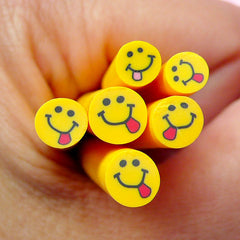Yellow Smiley w/ Tongue Polymer Clay Cane Kawaii Fimo Cane Nail Art Nail Deco Nail Decoration Scrapbooking CE051
