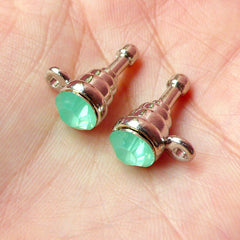 CLEARANCE Cell Phone Dust Plug / Ear Phone Jack / Earphone Plug w/ Rhinestone (w/ Hole / 2pcs) (Frosted Green Creamy Green Opaque Jade, Silver) EJ39