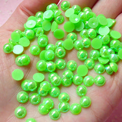 CLEARANCE 6mm AB Green Half Pearl Cabochons / Round Flat Back Faux Pearlized Cabochons (around 100 pcs) PEAB-G6