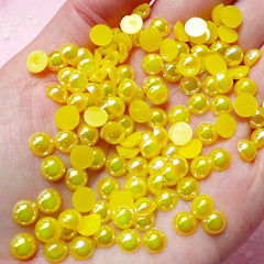 CLEARANCE 6mm AB Yellow Half Pearl Cabochons / Round Flat Back Faux Pearlized Cabochons (around 100 pcs) PEAB-Y6
