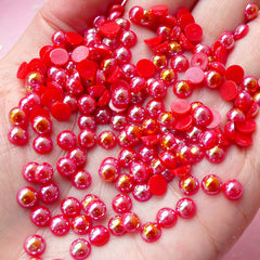 CLEARANCE 5mm AB Red Half Pearl Cabochons / Round Flat Back Faux Pearlized Cabochons (around 150 pcs) PEAB-R5