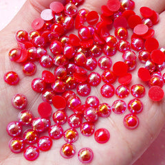 CLEARANCE 6mm AB Red Half Pearl Cabochons / Round Flat Back Faux Pearlized Cabochons (around 100 pcs) PEAB-R6