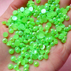 CLEARANCE 5mm AB Green Half Pearl Cabochons / Round Flat Back Faux Pearlized Cabochons (around 150 pcs) PEAB-G5