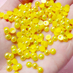 CLEARANCE 5mm AB Yellow Half Pearl Cabochons / Round Flat Back Faux Pearlized Cabochons (around 150 pcs) PEAB-Y5