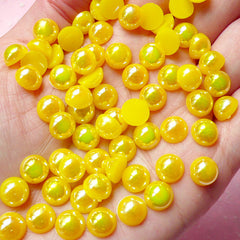 CLEARANCE 8mm AB Yellow Half Pearl Cabochons / Round Flat Back Faux Pearlized Cabochons (around 80 pcs) PEAB-Y8