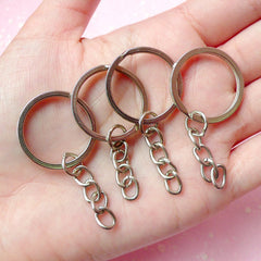 Silver Split Key Ring with Chain (25mm / Silver / 10pcs) Keychain Key Holder Keyring Key Tag Key Fob Making Charm Connectors F069