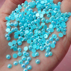 CLEARANCE 4mm AB Sky Blue Half Pearl Cabochons / Round Flat Back Faux Pearlized Cabochons (around 200-250 pcs) PEAB-SB4