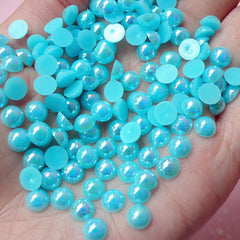 CLEARANCE 6mm AB Sky Blue Half Pearl Cabochons / Round Flat Back Faux Pearlized Cabochons (around 100 pcs) PEAB-SB6