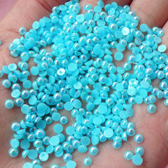 CLEARANCE 3mm AB Sky Blue Half Pearl Cabochons / Round Flat Back Faux Pearlized Cabochons (around 250-300 pcs) PEAB-SB3
