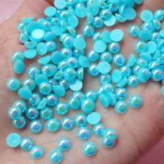 CLEARANCE 5mm AB Sky Blue Half Pearl Cabochons / Round Flat Back Faux Pearlized Cabochons (around 150 pcs) PEAB-SB5