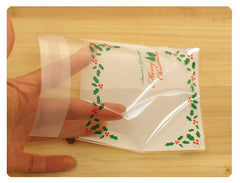 CLEARANCE Christmas Gift Bags with "Merry Christmas" (20 pcs) Self Adhesive Resealable Plastic Handmade Gift Kawaii Wrapping Bags (10cm x 11cm) GB019