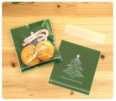 CLEARANCE Christmas Tree Gift Bags I Wish You A Merry Christmas (20pcs) Self Adhesive Resealable Plastic Handmade Gift Wrapping Bags 10cm x 11cm GB020