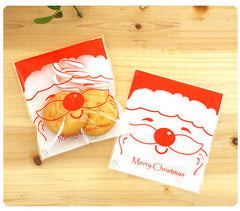 Santa Claus Gift Bags w/ "Merry Christmas" (20 pcs) Self Adhesive Resealable Plastic Handmade Gift Kawaii Wrapping Bags (10cm x 11cm) GB021