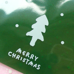 Christmas Tree Gift Bags "Merry Christmas" (20 pcs / Green) Self Adhesive Resealable Plastic Handmade Gift Wrapping Bags (10cm x 11cm) GB023