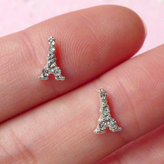 CLEARANCE Mini Paris Tower Cabochon (2pcs) (Silver w/ Clear Rhinestones) Fake Miniature Cupcake Topper Earring Making Nail Art Decoration NAC071