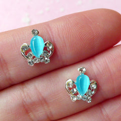 Mini Crown Cabochon (2pcs) (Silver w/ Blue Jade) Fake Miniature Cupcake Topper Earring Making Nail Art Decoration NAC075