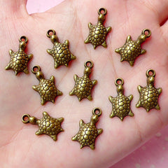 Turtle Charms (10pcs) (10mm x 18mm) Antique Bronzed Metal Finding Pendant Bracelet Earrings Zipper Pulls Bookmark Keychains CHM077
