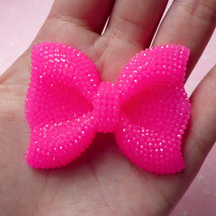 BIG Bow Cabochon (Dark Pink) with Dark Pink Rhinestones 53mm x 41mm Kawaii Big Cabochon Cell phone Deco Decoden CAB201