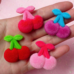 Cherry Velvet / Plush Cabochon (Colorful) (30mm x 31mm) Cell Phone Deco Scrapbooking Decoration Decoden Jewelry Making CAB209