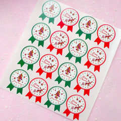 Merry Christmas Tree and Reindeer Sticker (Badge / 16pcs) Seal Sticker - Scrapbooking Packaging Party Gift Wrap Deco Collage Home Decor S065