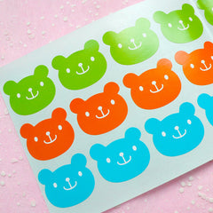 Bear Sticker Set (Green, Orange & Blue / 24pcs) Seal Sticker - Scrapbooking Packaging Party Gift Wrap Diary Deco Collage Home Decor S084