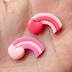 CLEARANCE Rainbow with Heart Cabochon (Light Pink & Dark Pink / 24mm / 2pcs) Jewelry Charms Making Cell Phone Deco Decoden Scrapbooking CAB214