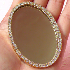 Large Mirror Cabochon w/ Bling Bling Rhinestones / Luxury Doll House Mirror (Oval / 47mm x 67mm) Sweet Lolita Decoden Cell Phone Deco CAB225