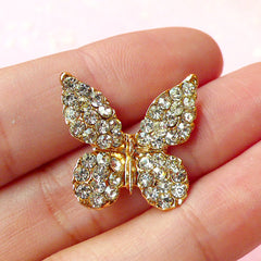 Rhinestone Butterfly Metal Cabochon (20mm x 20mm / Gold) Bling Bling Baby Hair Bow Center Hair Accessories Making Spring Scrapbooking CAB228