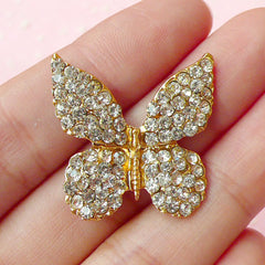 CLEARANCE Bling Bling Butterfly / Rhinestone Metal Cabochon (26mm x 26mm / Gold) Insect Brooch Wedding Jewelry Making Cell Phone Decoden Supply CAB229