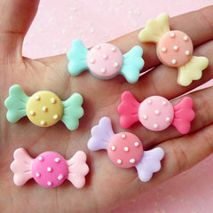 CLEARANCE Resin Candy Cabochons / Bow Tie Bowtie Taffy Candy (6pcs / 32mm x 15mm / Assorted Pastel Color) Kawaii Decoden Sweets Deco Fairy Kei FCAB078
