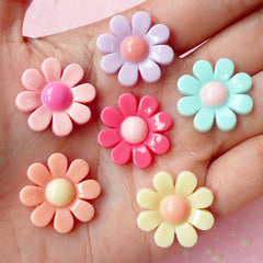Daisy Flower Cabochon Set Assorted Flower Mix (Pastel Color / 21mm / 6pcs) Jewelry Earrings Making Cell Phone Decoden Scrapbooking CAB216